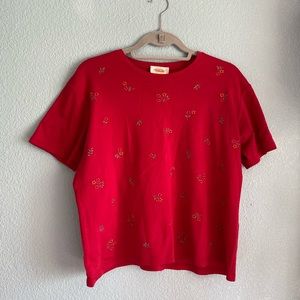 90s Talbots Flower Embroidery Tee